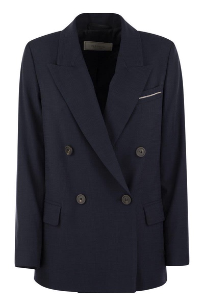 Peserico Viscose Blend Double-Breasted Blazer in Blue