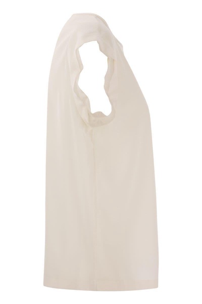 Peserico Top In Precious Silk Crepe De Chine With Watery Embroidery in Pearl