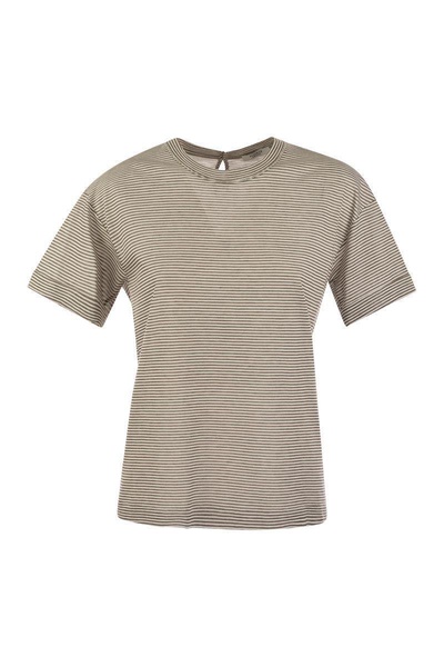 Peserico Lightweight Striped Jersey T-Shirt And Punto Luce in White