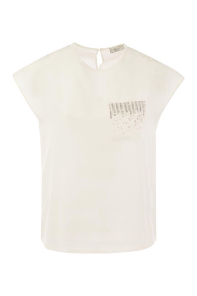 Peserico Crepe De Chine Top With Sequin Pocket in White