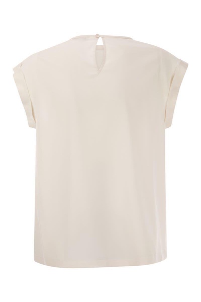 Peserico Top In Precious Silk Crepe De Chine With Watery Embroidery in Pearl