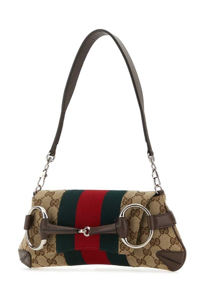 Gucci Women Original Gg Fabric Small Gucci Horsebit Chain Shoulder Bag