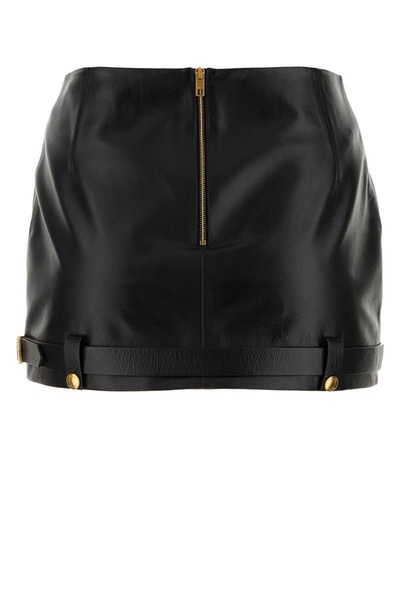 Black leather mini skirt