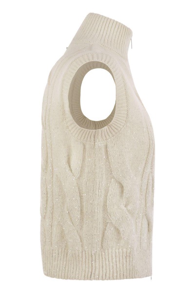 Peserico Cable Zip Vest In Alpaca Wool in White