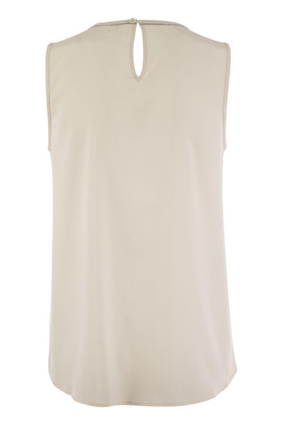 Peserico Stretch Silk Crepe De Chine Top in Pearl