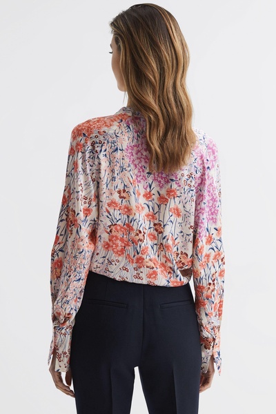 Meadow Print Split Cuff Shirt in Coral/White