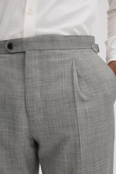 Slim Fit Wool Blend Trousers with Turn-Ups in Soft Grey