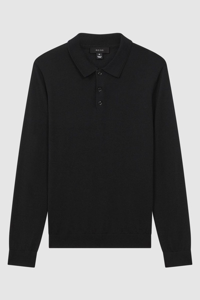 Merino Wool Polo Shirt in Black