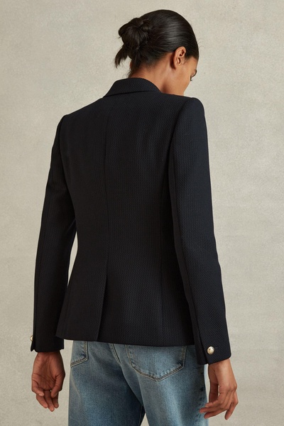 Tailored Fit Textured Double Breasted Blazer in Navy