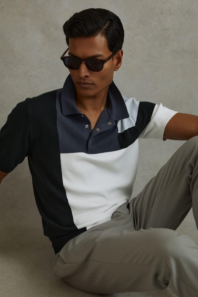 Colourblock Polo Shirt in Blue Multi