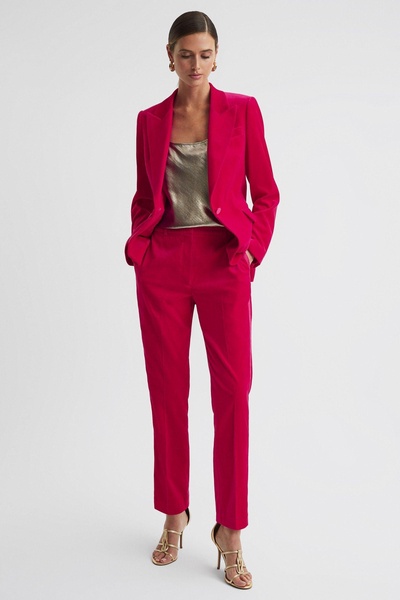 Petite Velvet Tapered Suit Trousers in Pink