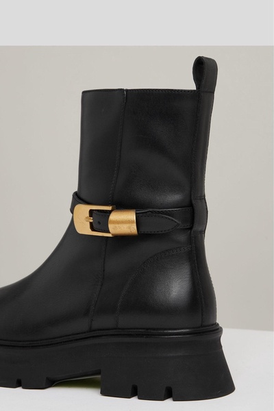 Leather Cleated Ankle Boots in Black