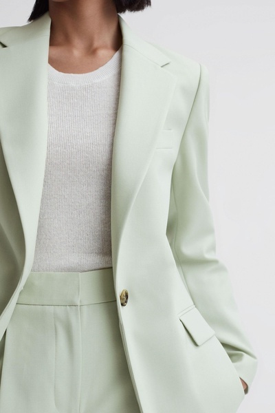 Single Breasted Wool Blend Blazer in Green