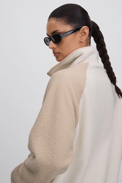 Fleece Funnel Neck Jumper in Natural