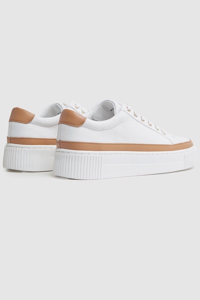 Grained Leather Platform Trainers in Camel/White