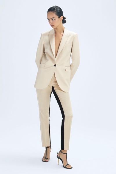 Gracie Black/Cream Slim Fit Colourblock Satin Velvet Trousers