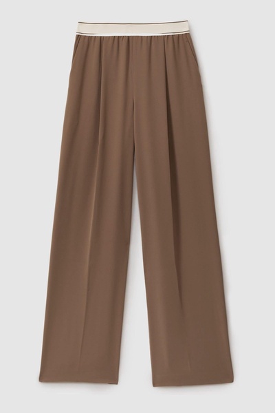 Wide Leg Elasticated Trousers in Mocha Brown