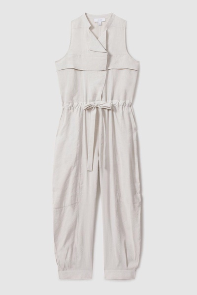 Belted Utility Jumpsuit in Stone