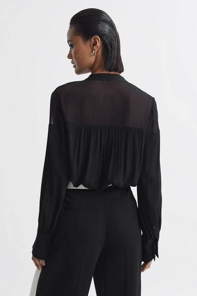 Tie Neck Semi-Sheer Blouse in Black