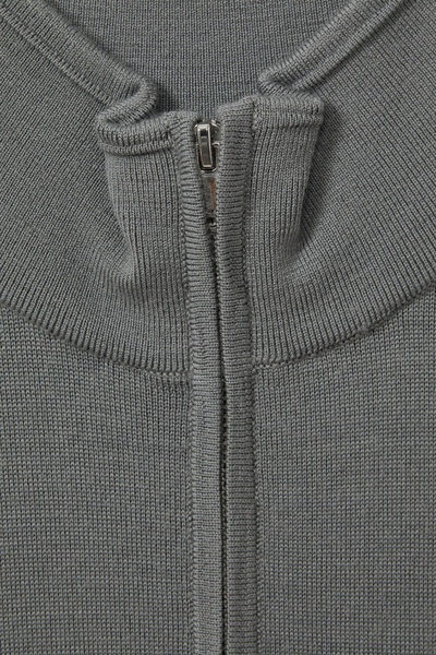 Merino Wool Half-Zip Funnel Neck Jumper in Dusty Green