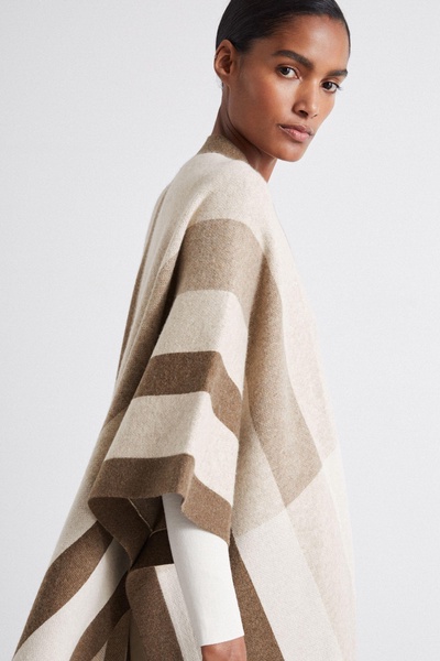 Atelier Checked Wool and Cashmere Cape in Camel