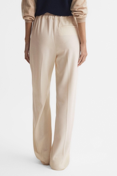 Wide Leg Pull On Trousers in Cream