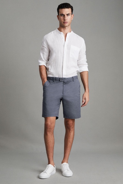 Modern Fit Cotton Blend Chino Shorts in Airforce Blue