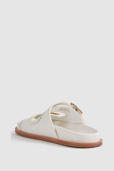 Leather Raffia Sliders in White