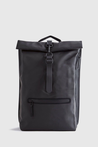 Rains Roll Top Rucksack in Black