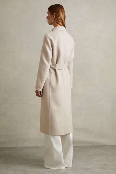 Petite Wool Blend Double Breasted Blindseam Trench Coat in Neutral