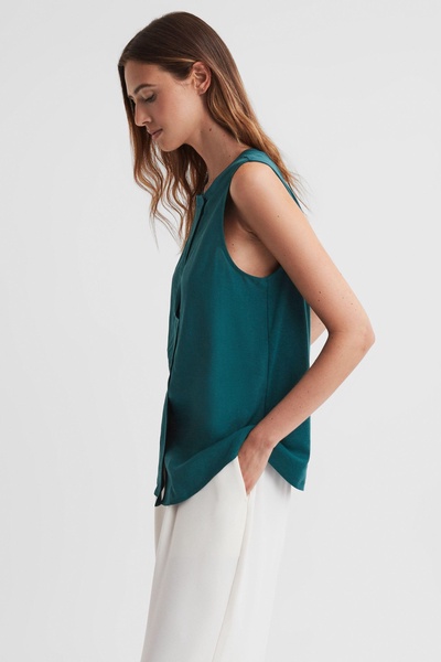 Sleeveless Press-Stud Blouse in Teal