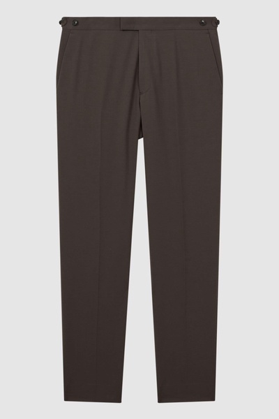 Slim Fit Wool Blend Side Adjuster Trousers in Chocolate