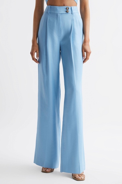 Wide Leg Linen Trousers in Blue