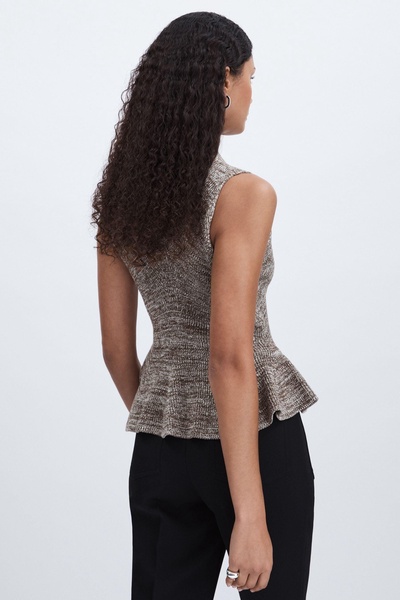 Anna Quan Cotton-Blend Knitted Peplum Top in Grey Marl