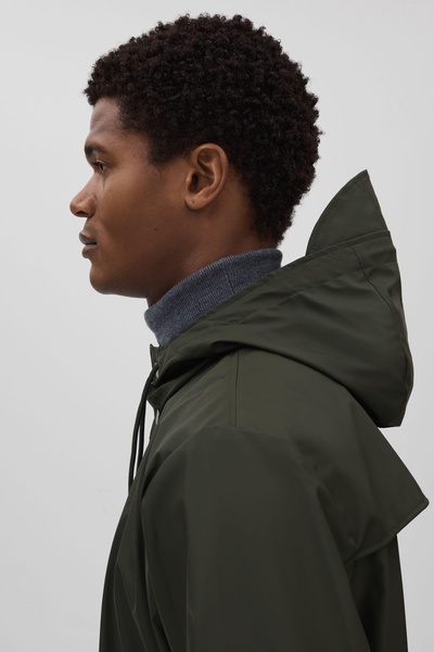 Rains Longline Hooded Raincoat in Dark Green