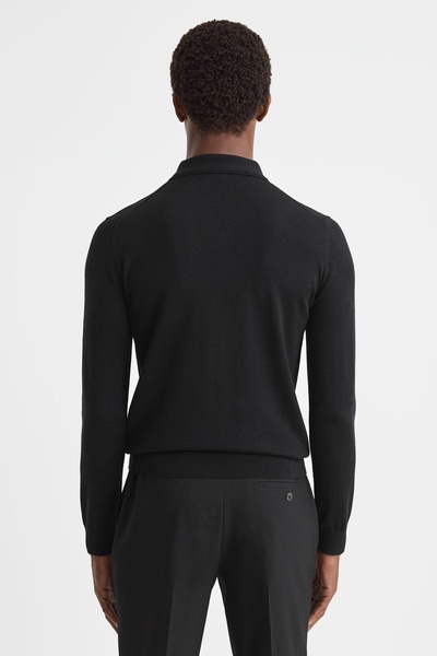 Merino Wool Polo Shirt in Black