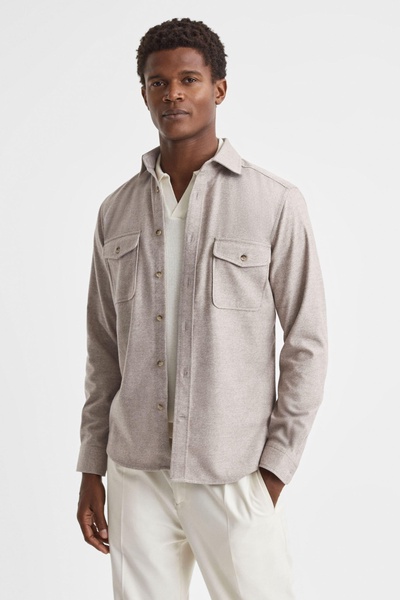 Chaser Wheat Melange Button-Through Twin Pocket Overshirt