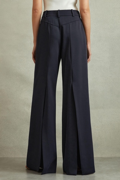 Wide Leg Split Hem Trousers in Navy