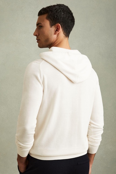 Merino Wool Drawstring Hoodie in Snow