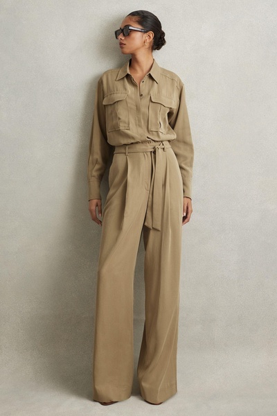 Lyocell Wide Leg Jumpsuit in Khaki