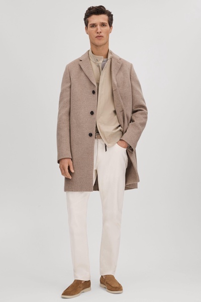 Cotton Blend Zip-Through Jacket in Stone