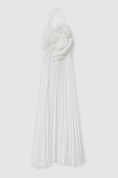 Acler Satin Pleated-Ruffle Maxi Dress in Ivory