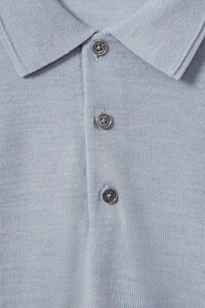 Merino Wool Polo Shirt in Soft Blue Melange