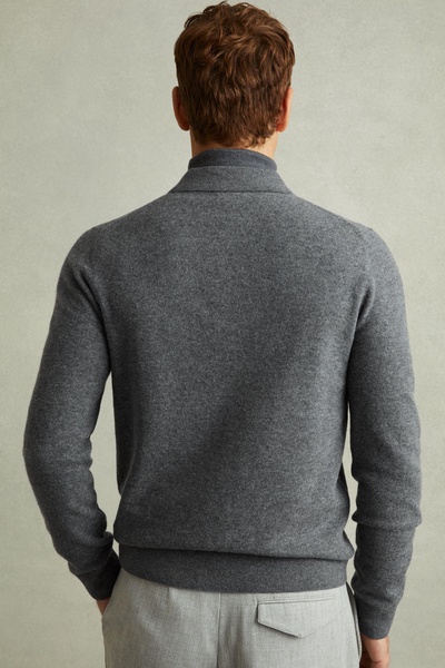 Merino Wool Button-Front Cardigan in Grey Melange