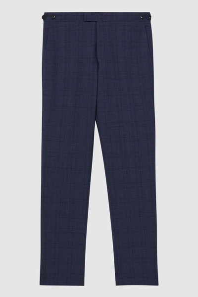 Slim Fit Wool Checked Trousers in Indigo