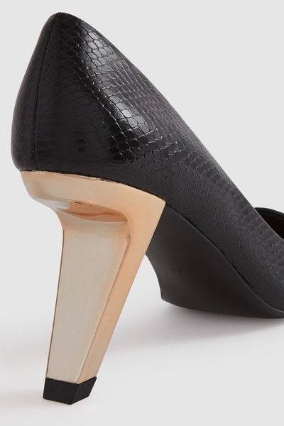 Leather Angled Heel Court Shoes in Black