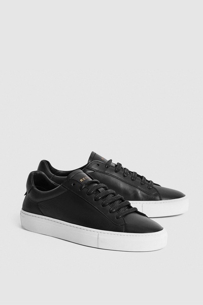 Lace Up Leather Trainers in Black