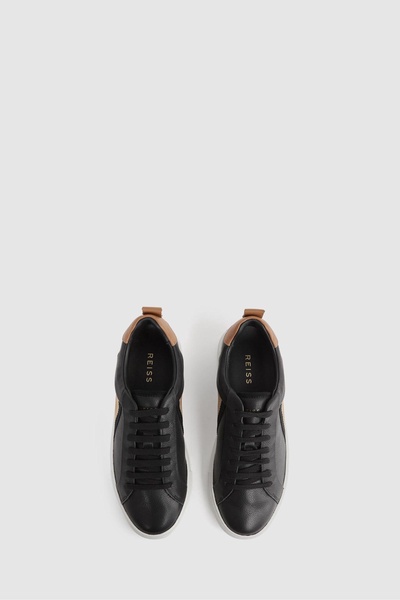 Leather Side Stripe Trainers in Black