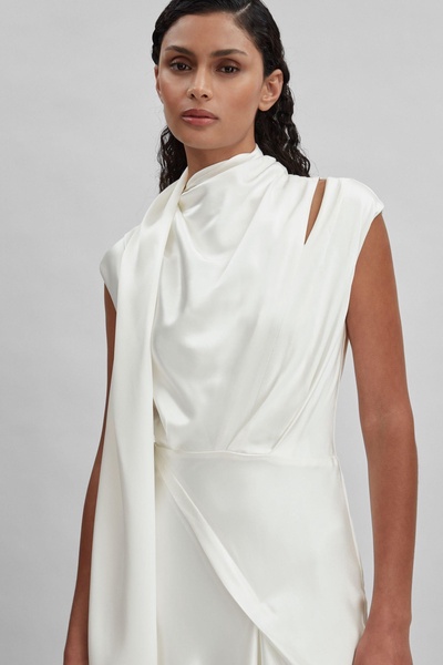 Acler Drape Element Asymmetric Midi Dress in Ivory