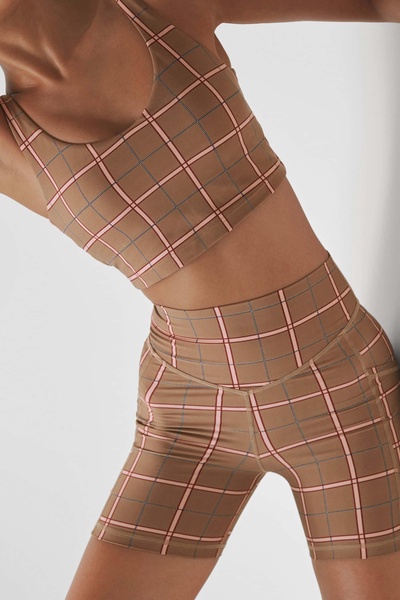 The Upside Check Spin Shorts in Brown Check